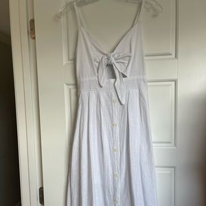 White Summer Midi Dress with Buttons and Tie